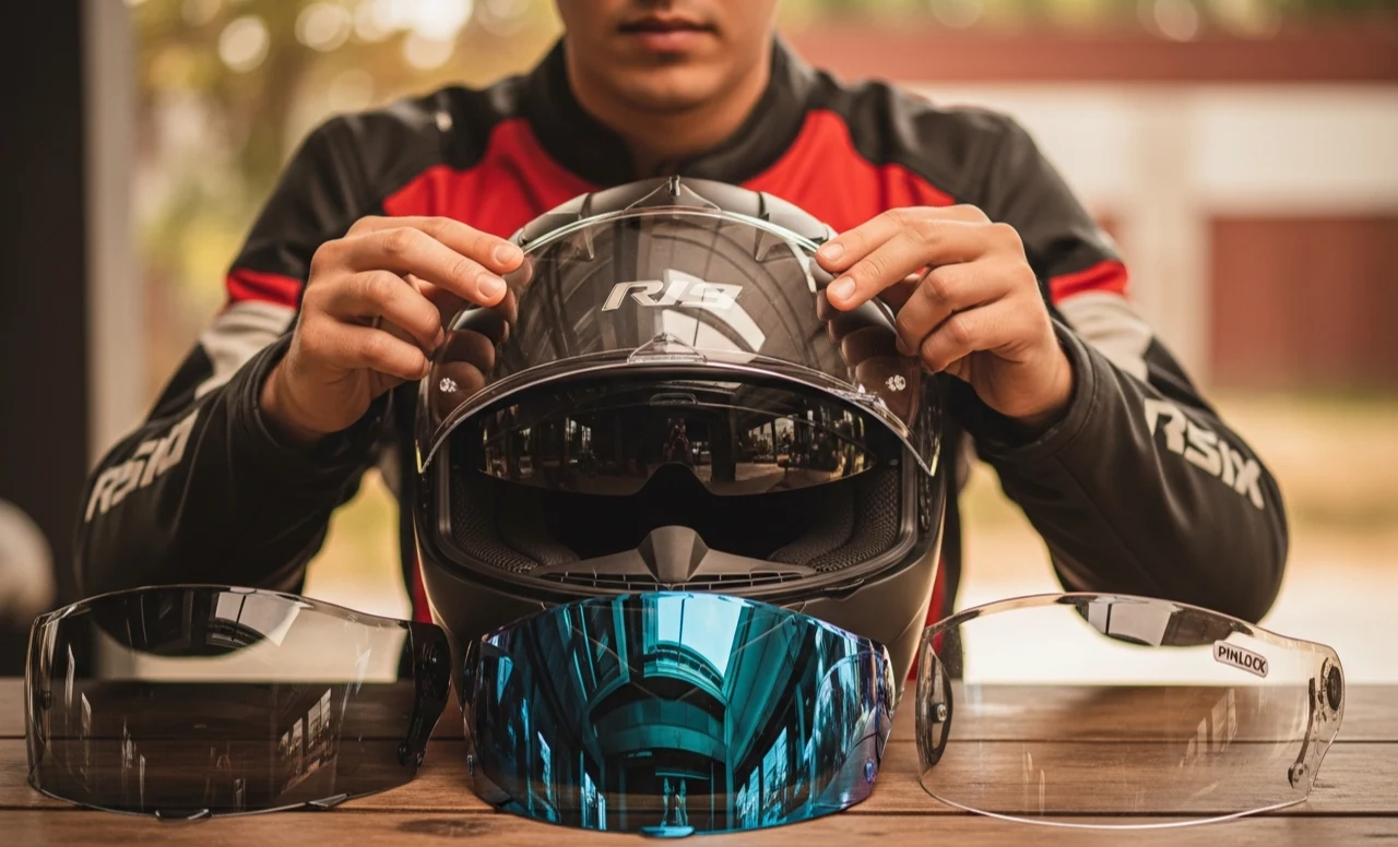 Diferentes opciones de pantallas y viseras para cascos de moto disponibles en el mercado